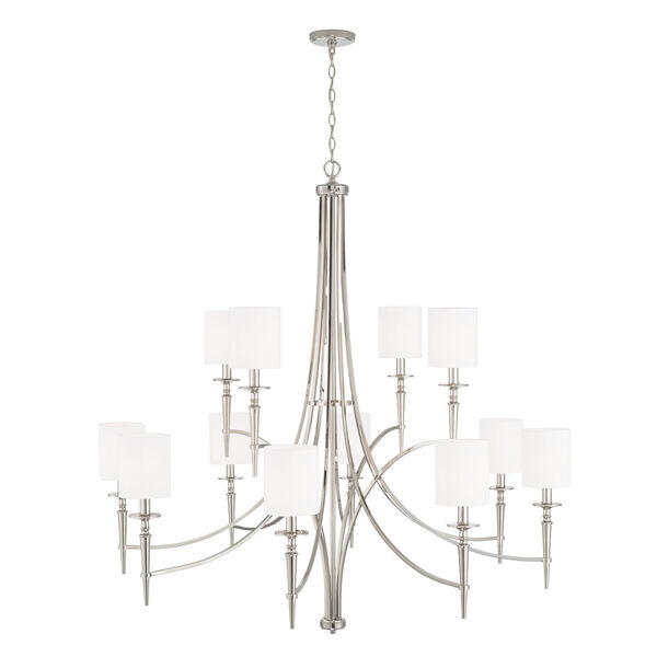Abbie Polished Nickel and White 12-Light Chandelier with White Fabric Stay Straight Shades, image 3