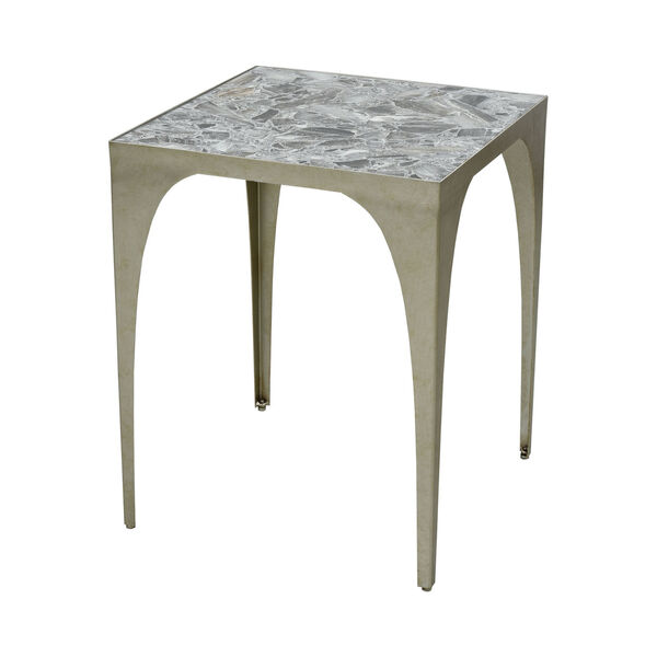 Crystalline Antique Silver Leaf with Grey Stone 18-Inch Accent Table, image 1