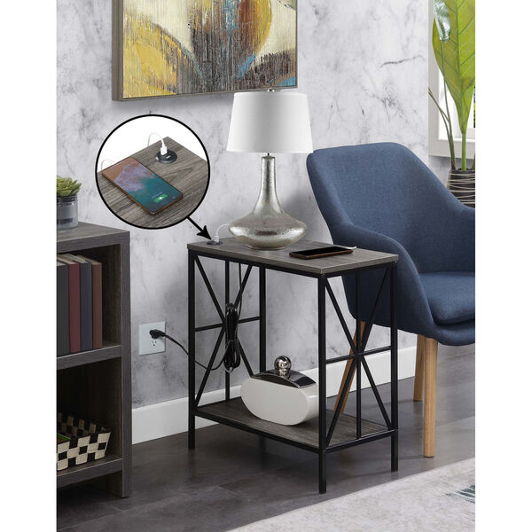 Tucson Weathered Gray Black Starburst Chairside End Table with Charging Station and Shelf, image 2