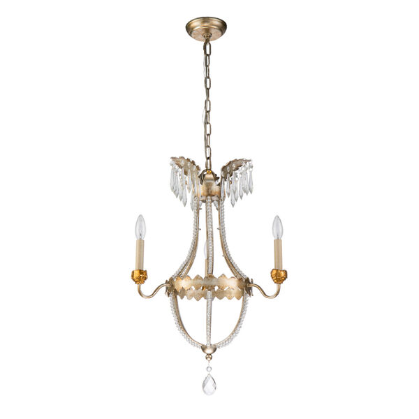 Louis Distressed Silver and Gold Three-Light Chandelier, image 1