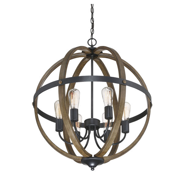 Fulton Wood and Black Six-Light Globe Pendant, image 4