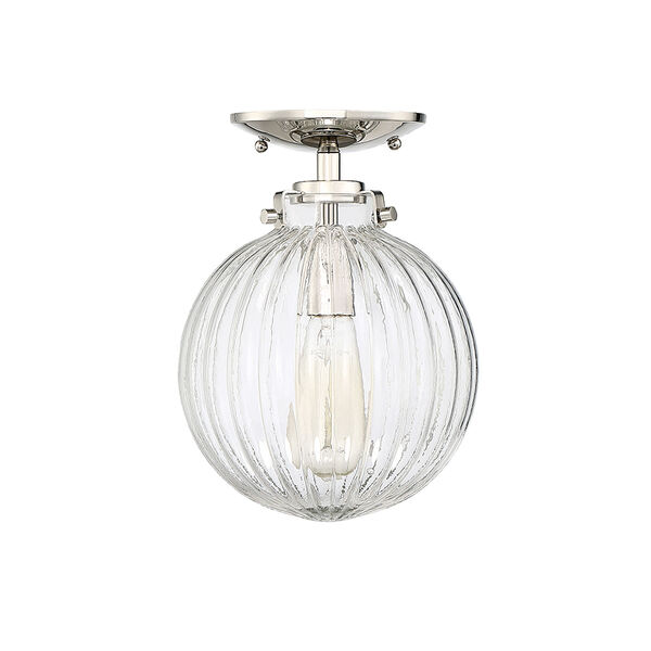 Whittier Polished Nickel One-Light Semi Flush Mount with Ribbed Glass, image 2