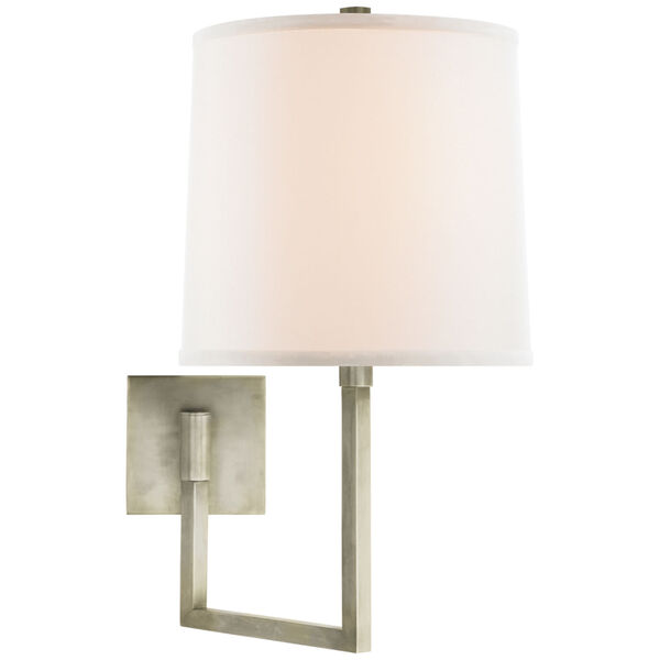 Aspect Large Articulating Sconce in Pewter with Ivory Linen Shade by Barbara Barry, image 1