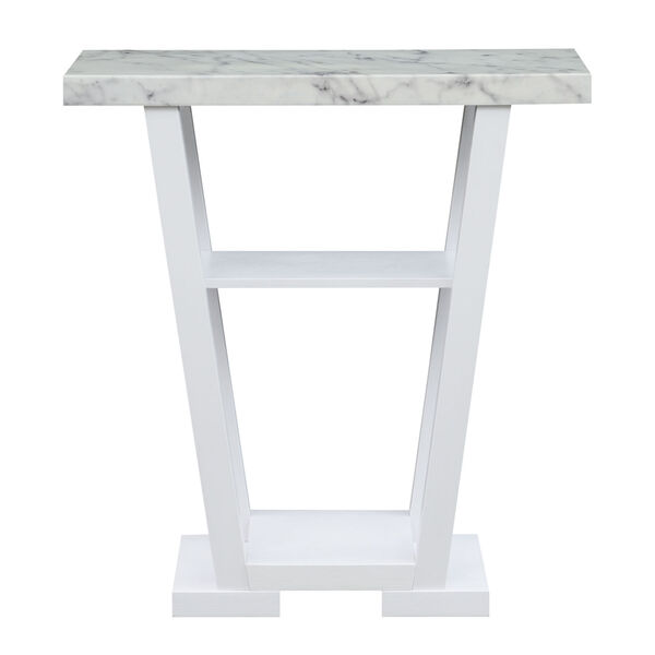 Newport Faux White Marble and White V-Shaped Console Table, image 4