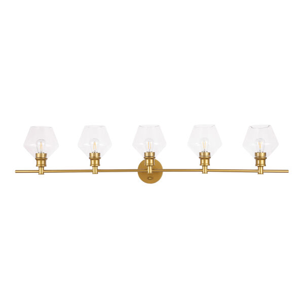 Gene Brass Five-Light Bath Vanity with Clear Glass, image 3