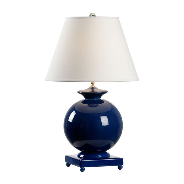 Cobalt Blue Glaze One-Light Ceramic Table Lamp with White Shade, image 1