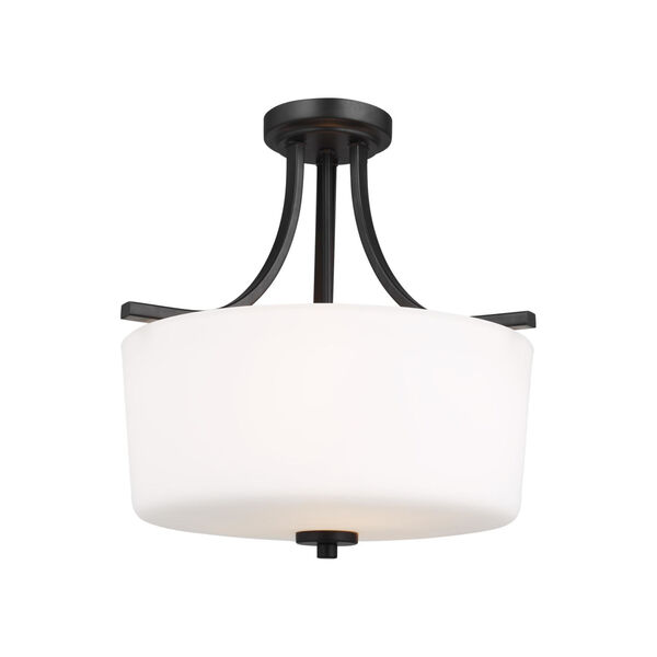 Kemal Midnight Black Three-Light Semi-Flush Mount with Etched White Inside Shade, image 2