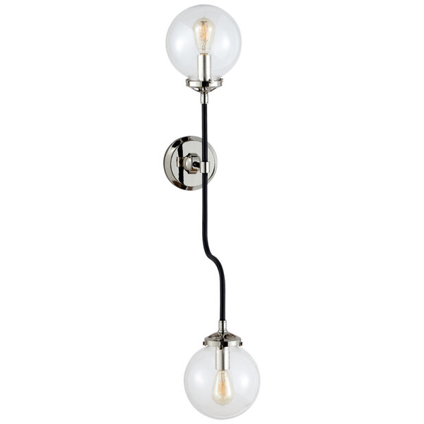 Bistro Double Wall Sconce in Polished Nickel with Clear Glass by Ian K. Fowler, image 1
