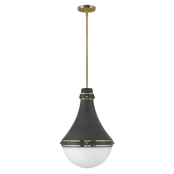 Oliver Dark Matte Grey One-Light Pendant With Etched Opal Glass, image 1