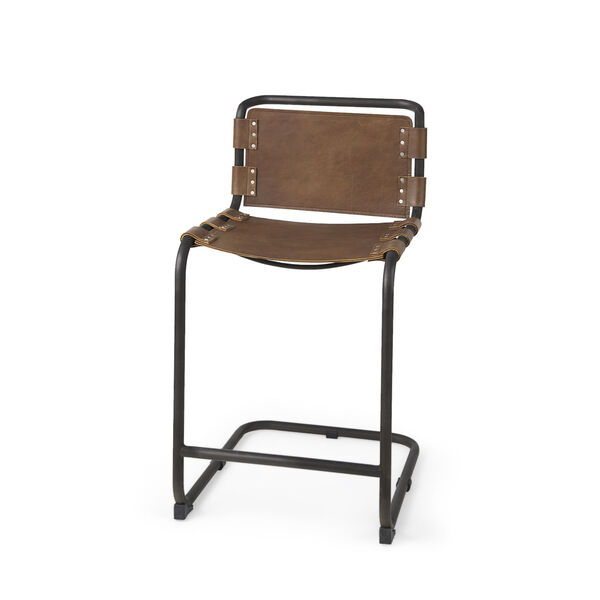 Berbick Medium Brown Leather Seat Counter Height Stool, image 1