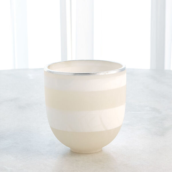 White and Silver Striped Alabaster Small Bowl, image 1