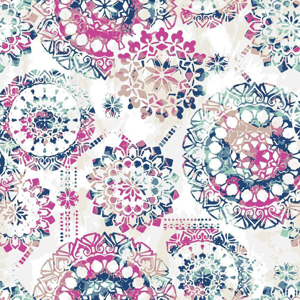 Bohemian Pink and Blue Peel and Stick Wallpaper, image 1