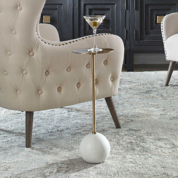 Gimlet White and Solid Brass Drink Table, image 2