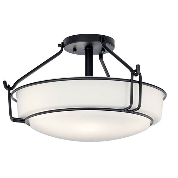 Alkire Olde Bronze Three-Light Semi-Flush Mount with Satin Etched White Glass, image 1