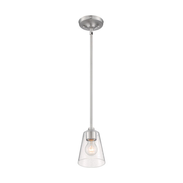 Bransel Brushed Nickel One-Light Mini Pendant with Clear Seeded Glass, image 1
