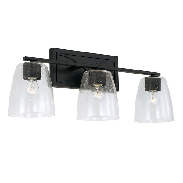 Sylvia Matte Black Three-Light Bath Vanity with Clear Seeded Glass Shades, image 1