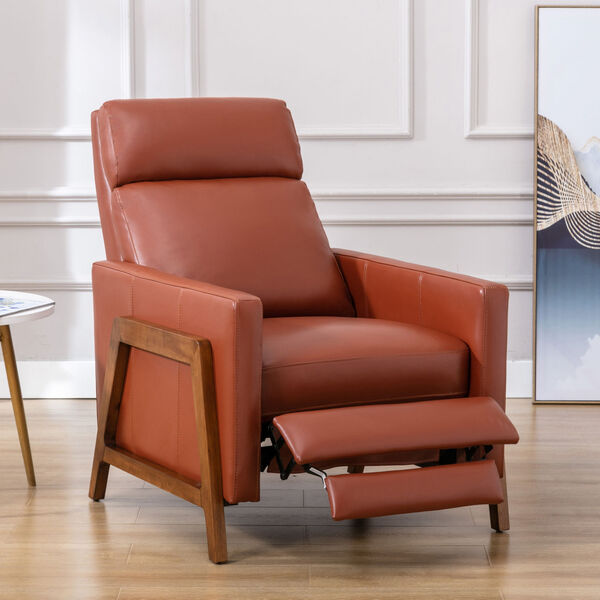Reed Caramel and Chestnut Brown Leather Push Back Recliner, image 4