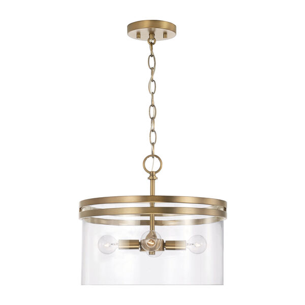 Fuller Aged Brass Four-Light Semi Flush Mount with Clear Glass, image 5