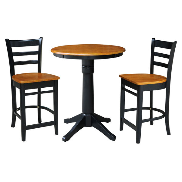 Black and Cherry 30-Inch Round Pedestal Gathering Height Table with Two Counter Stool, Three-Piece, image 2