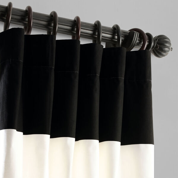 Black and Off White Horizontal Stripe Single Curtain Panel 50 x 108, image 2