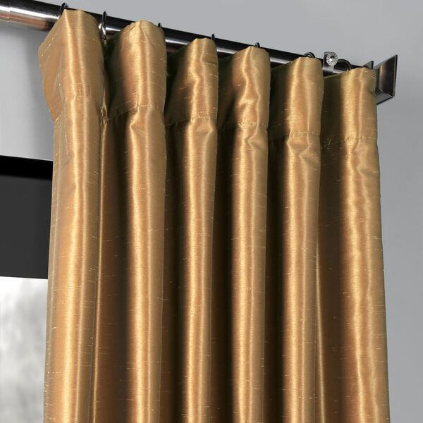 Flax Gold Blackout Vintage Textured Faux Dupioni Silk Single Curtain Panel 50 x 84, image 2