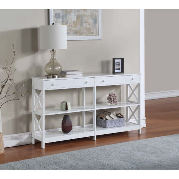 Oxford White Two-Drawer Console Table with Shelves, image 2
