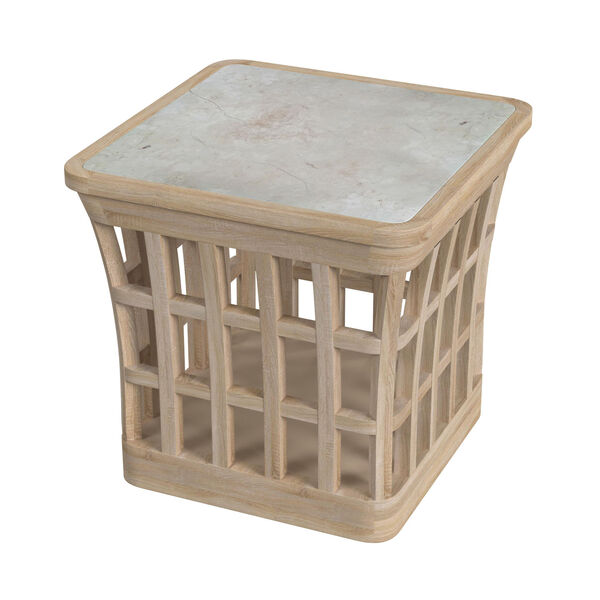 Monhegan Natural Teak and Marble Outdoor End Table, image 1