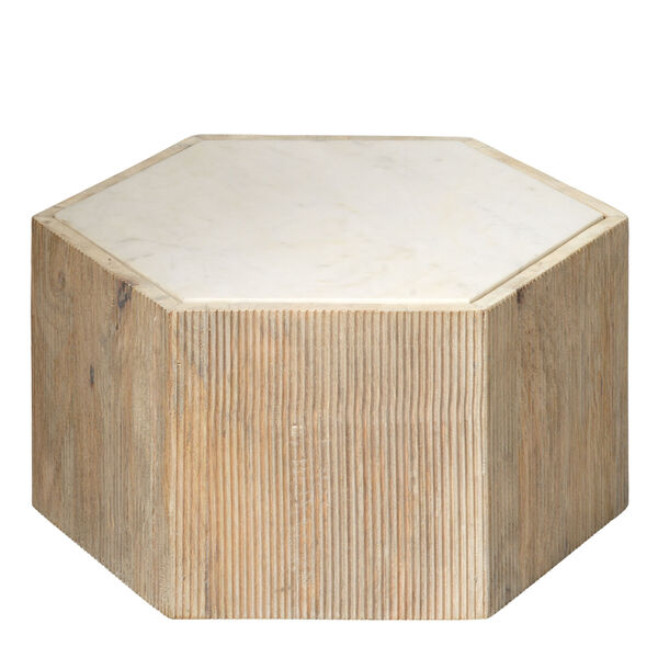 Argan Natural Wood and White Marble 10-Inch Hexagon Table, image 1