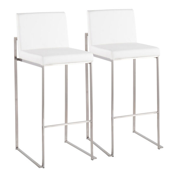 Fuji Stainless Steel and White High Back Bar Stool, Set of 2, image 2