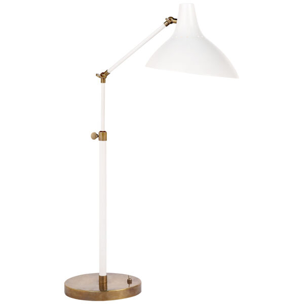 Charlton Table Lamp in White and Hand-Rubbed Antique Brass by AERIN, image 1