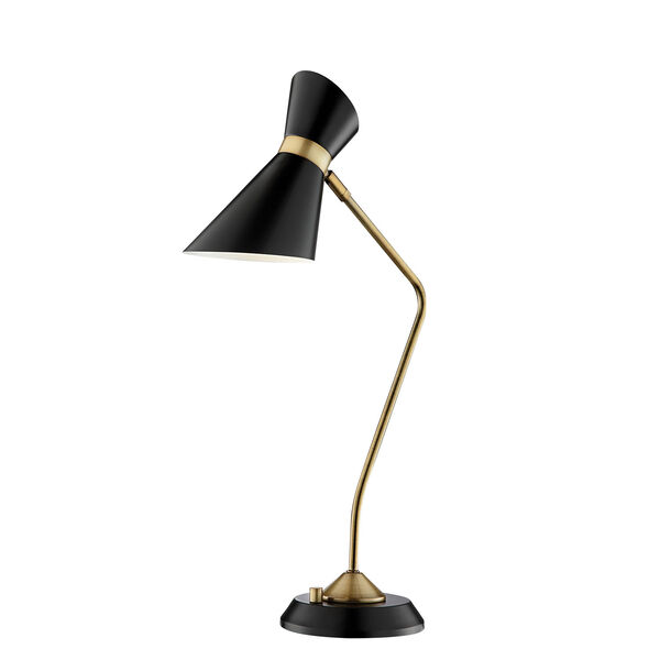 Jared Black and Antique Brass One-Light Desk Lamp, image 1