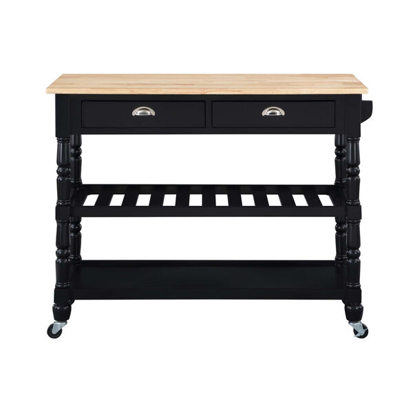 French Country Butcher Block Black Three-Tier Butcher Block Kitchen Cart with Drawers, image 5