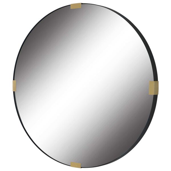 Clip Satin Black and Antique Gold Modern Round Wall Mirror, image 4