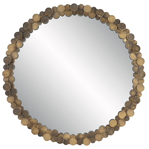 Dinar Metallic Aged Gold Round Wall Mirror, image 2