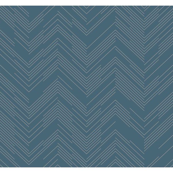 Polished Chevron Blue and Silver Wallpaper, image 2
