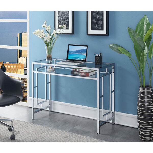 Town Square Clear Glass and Chrome Desk With Shelf, image 1