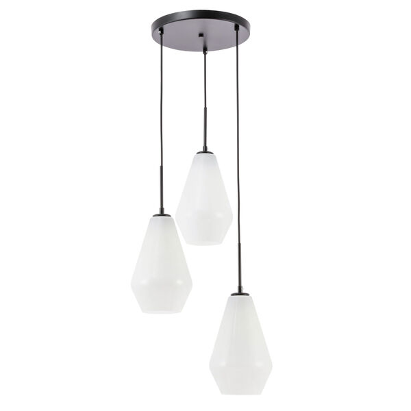 Gene Black Three-Light Pendant with Frosted White Glass, image 5