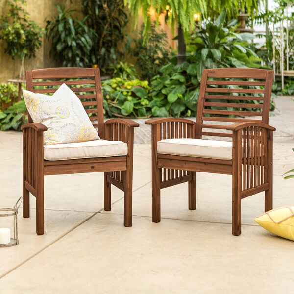 Dark Brown Acacia Patio Chairs with Cushions (Set of 2), image 1