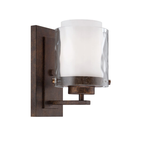Kenswick Peruvian Bronze One-Light Bath Sconce with Hammered Glass Shade, image 1