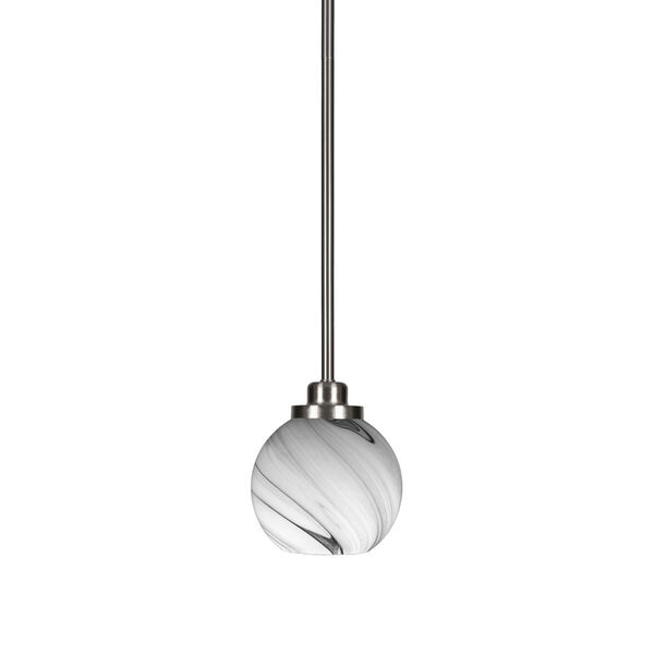 Odyssey Brushed Nickel Six-Inch One-Light Mini Pendant with Onyx Swirl Glass Shade, image 1