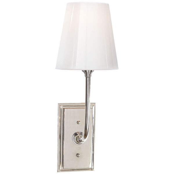 Hulton Sconce in Polished Nickel with Crystal Backplate and White Glass Shade by Thomas O'Brien, image 1