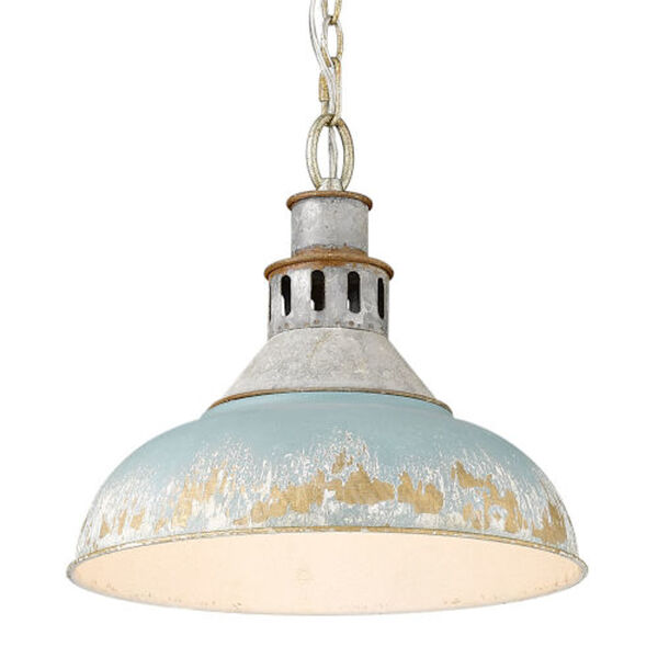 Charlotte Aged Galvanized Steel One-Light Pendant with Antique Teal Shade, image 3