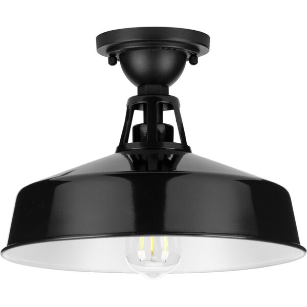 Cedar Springs Gloss Black 13-Inch One-Light Outdoor Semi-Flush Mount with Metal Shade, image 1