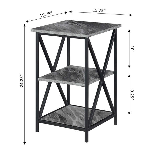 Tucson Gray Faux Marble Black End Table with Shelves, image 4