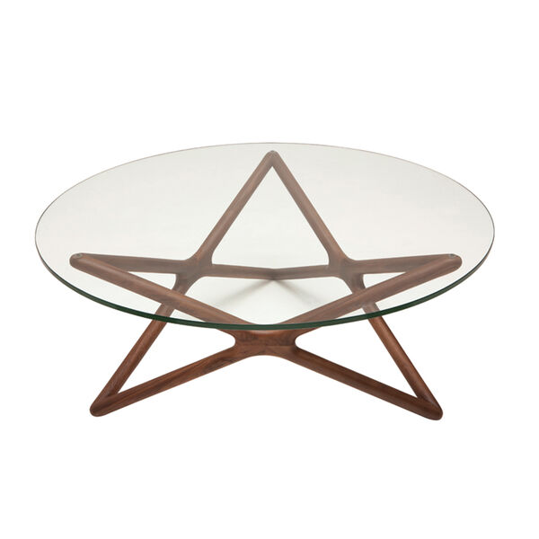 Star Walnut Coffee Table with Tempered Glass, image 1