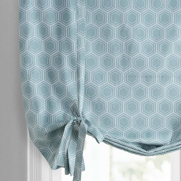 Honeycomb Ripple Aqua Printed Cotton Tie-Up Window Shade Single Panel, image 4