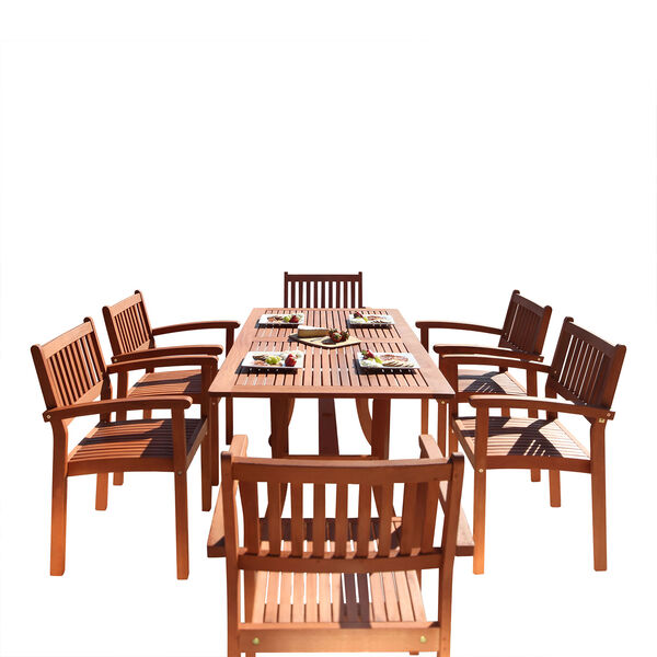 Malibu Outdoor 7-piece Wood Patio Dining Set with Stacking Chairs, image 1
