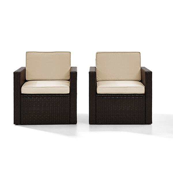 Palm Harbor 3-Piece Outdoor Wicker Conversation Set With Sand Cushions - Two Arm Chairs and Side Table, image 4