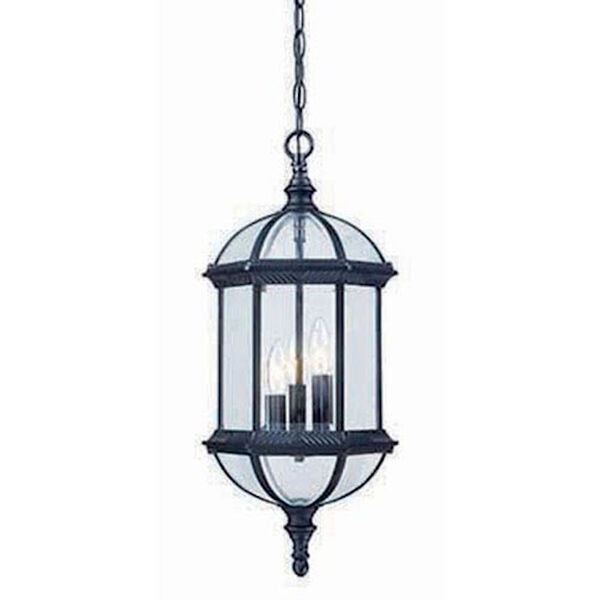 Dover Matte Black Three-Light Outdoor Hanging Fixture with Clear Beveled Glass, image 1
