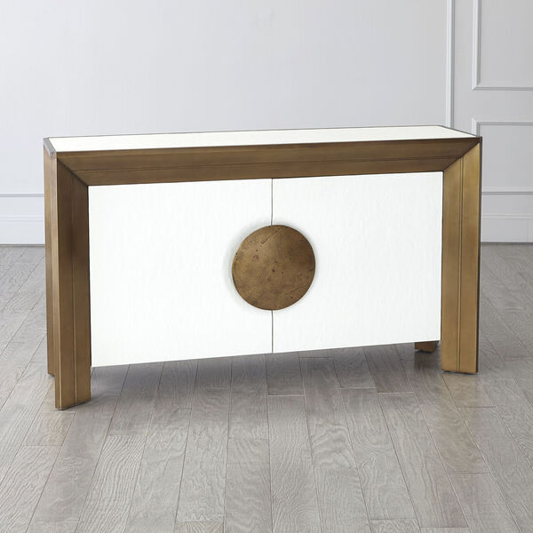 White and Brass Framed Console Table, image 1